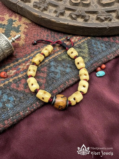 Sacred Yak Bone "Palden Lhamo" Dice Bracelet - Tibet Jewels