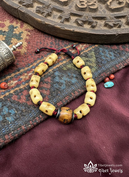 Handcrafted Yak Bone Bracelet with Ritual Dice Bead - Tibet Jewels