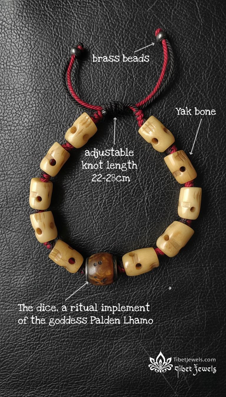 Handcrafted Yak Bone Bracelet with Ritual Dice Bead - Tibet Jewels