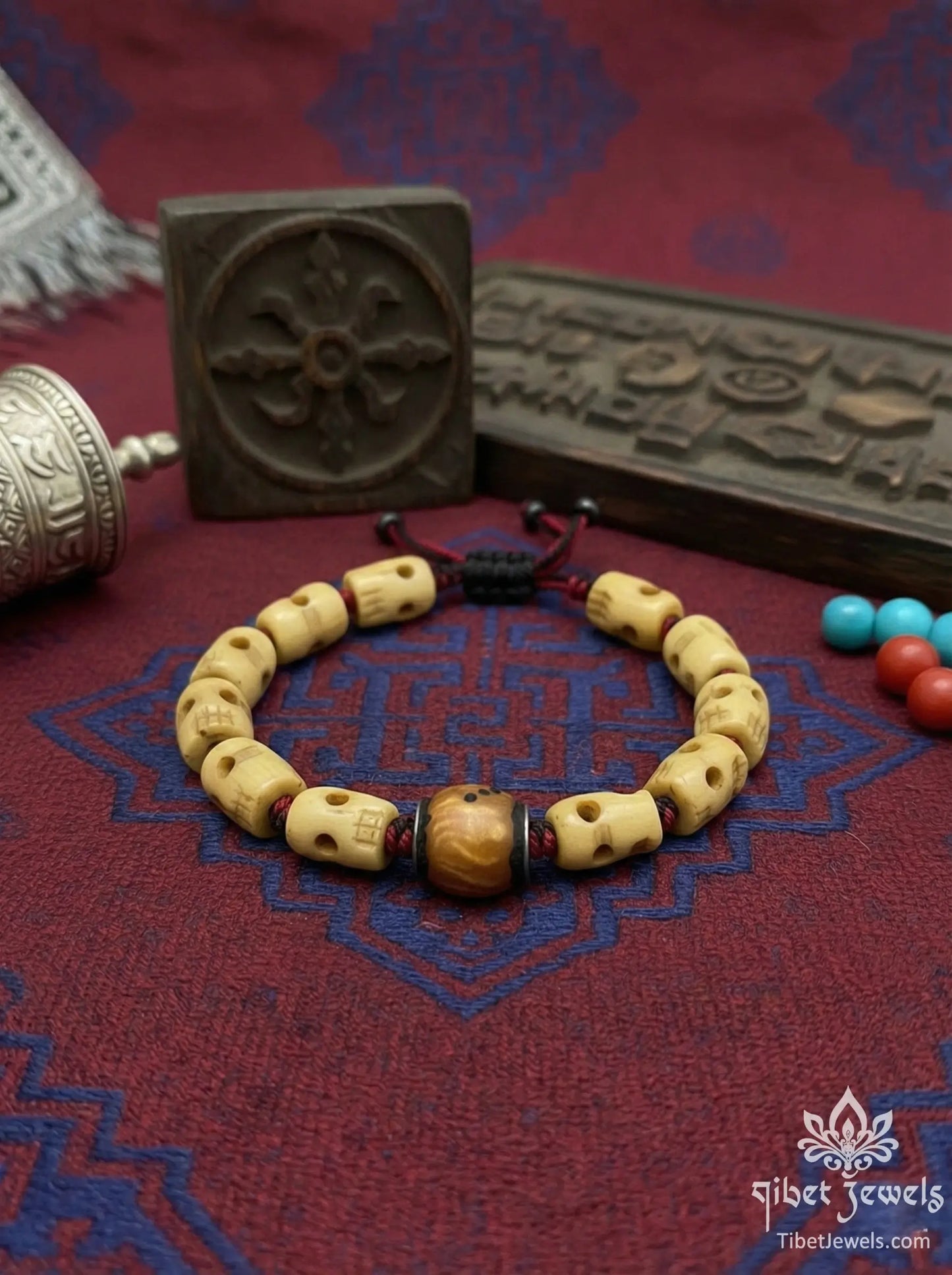 Sacred Yak Bone "Palden Lhamo" Dice Bracelet - Tibet Jewels
