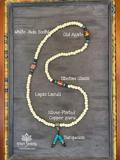 The "Pure Awakening" White Bodhi Mala | Lapis & Turquoise