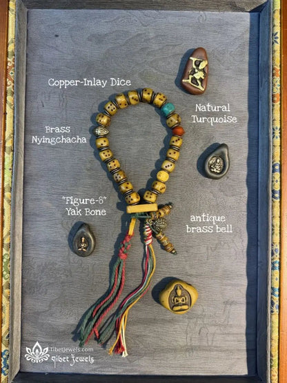 Sacred "Circle of Fate" Copper - Inlay Dice Mala - Tibet Jewels