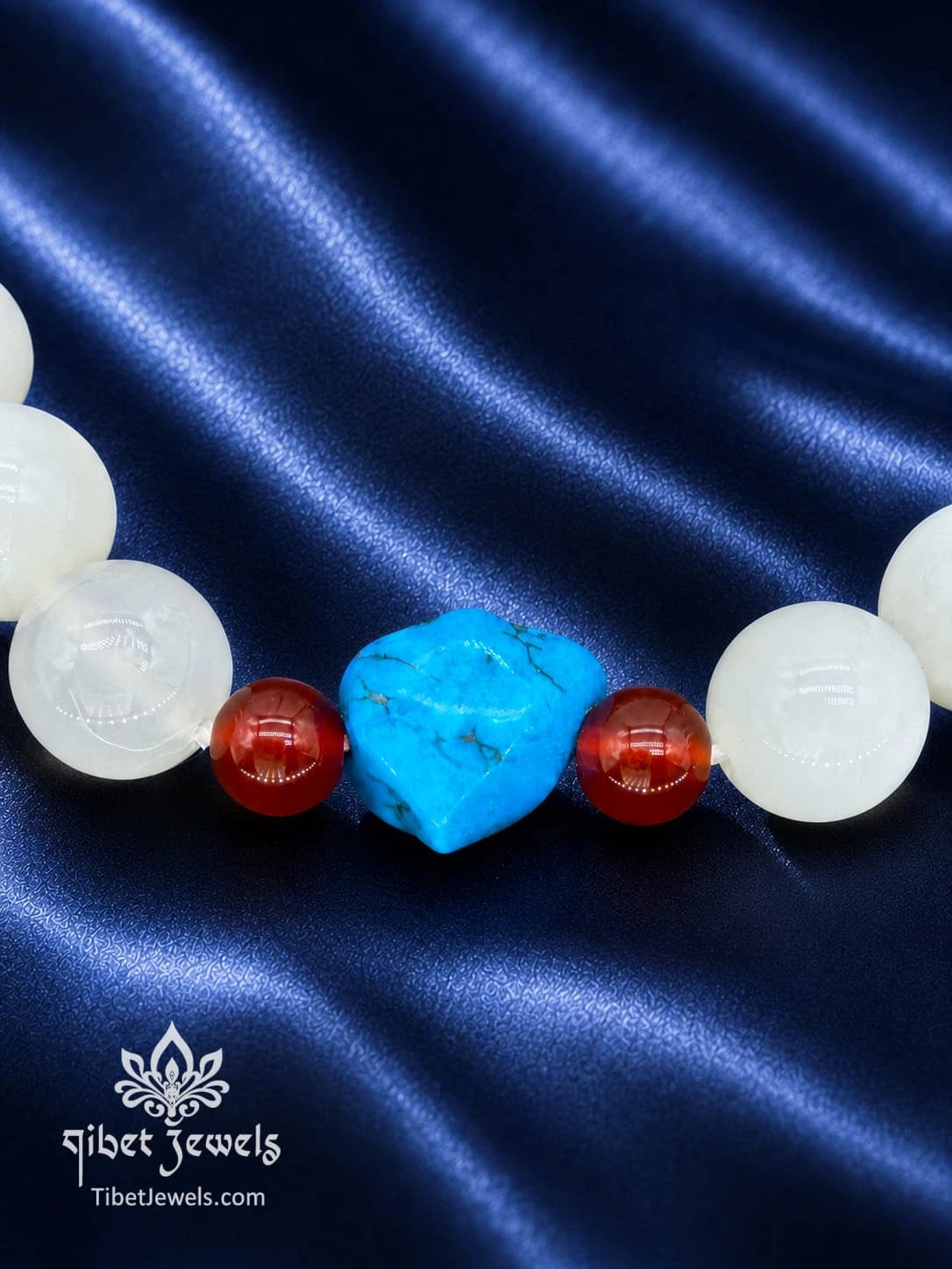 The "Moonlit Passage" White Moonstone & Turquoise Bracelet | Red Agate Accent
