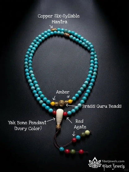 Tibetan Turquoise Mala Necklace – Symbol of Clarity and Protection - Tibet Jewels