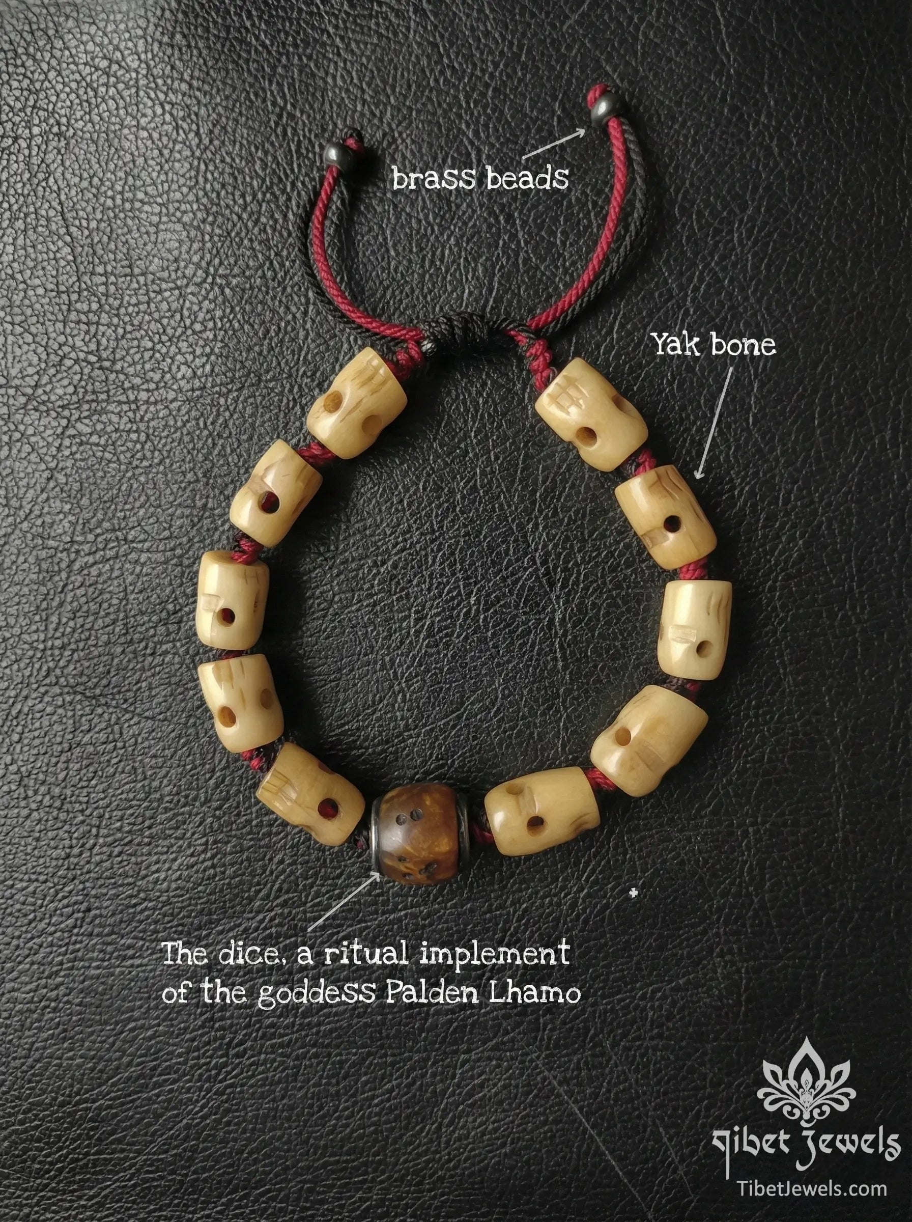 Sacred Yak Bone "Palden Lhamo" Dice Bracelet - Tibet Jewels