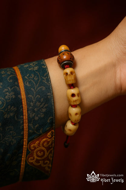 Handcrafted Yak Bone Bracelet with Ritual Dice Bead - Tibet Jewels