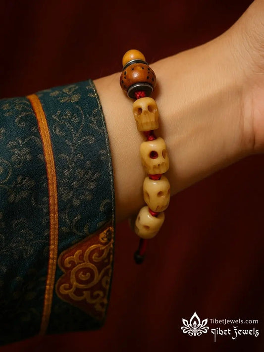 Sacred Yak Bone "Palden Lhamo" Dice Bracelet - Tibet Jewels