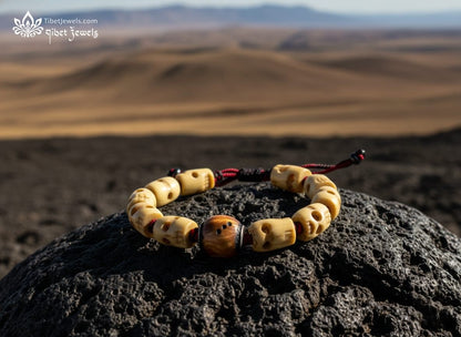 Handcrafted Yak Bone Bracelet with Ritual Dice Bead - Tibet Jewels