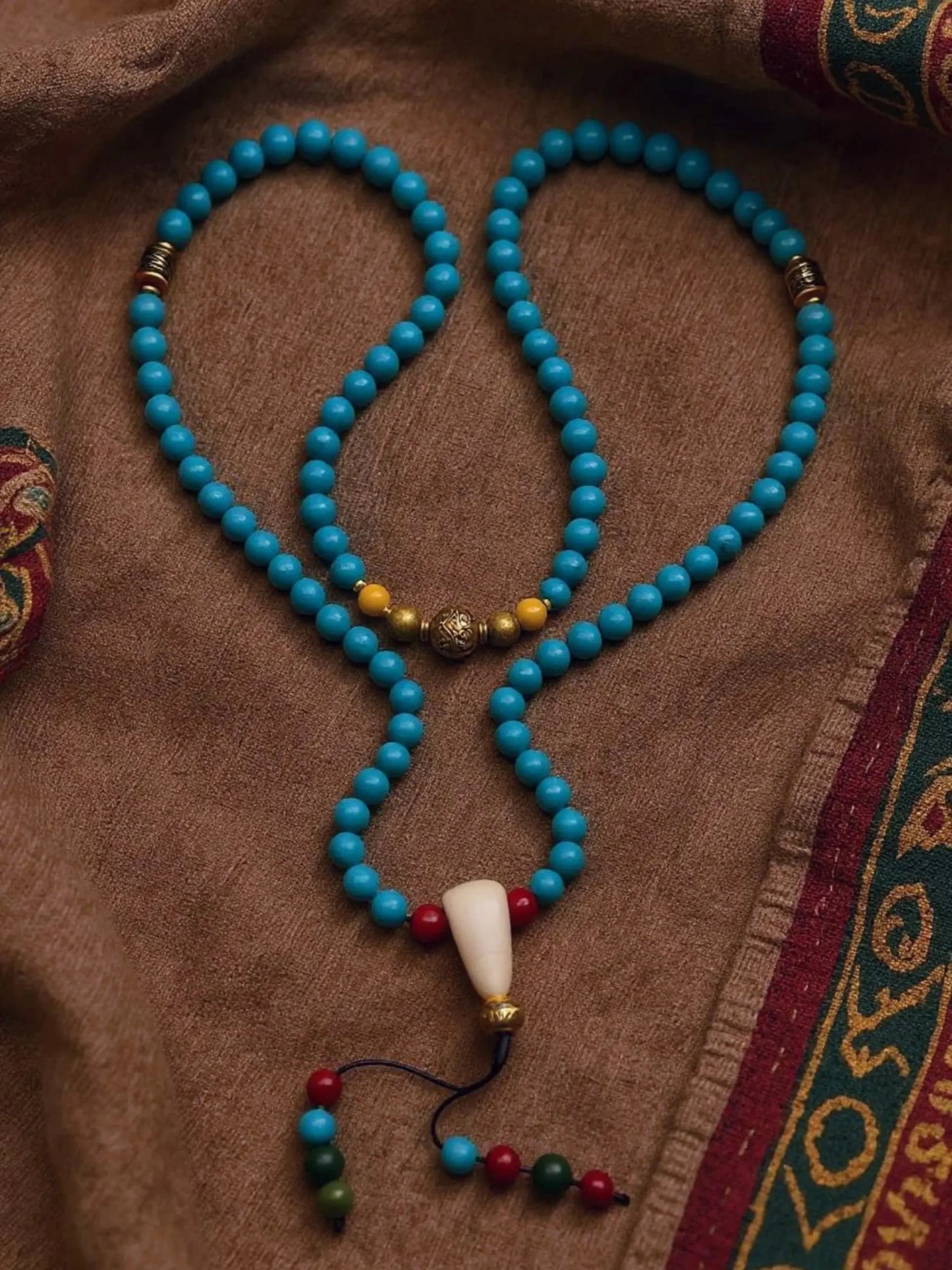 Tibetan Turquoise Mala Necklace – Symbol of Clarity and Protection - Tibet Jewels