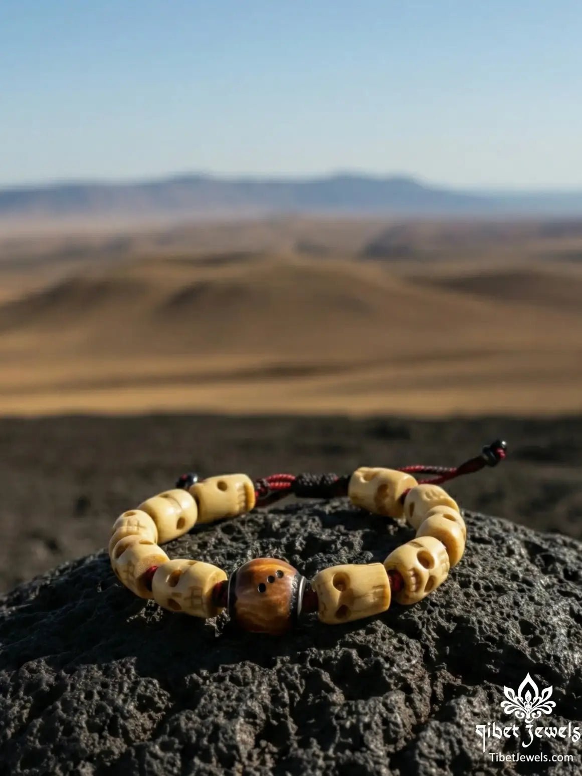 Sacred Yak Bone "Palden Lhamo" Dice Bracelet - Tibet Jewels